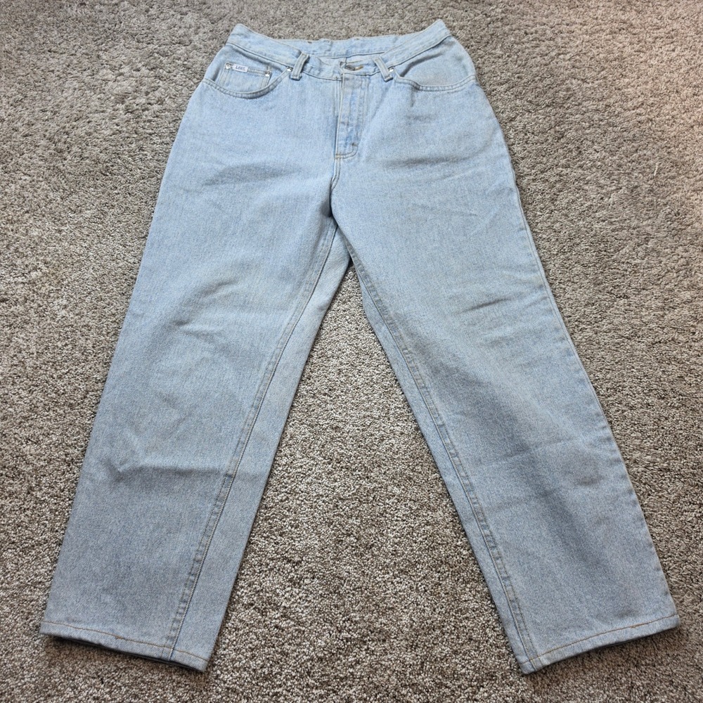 VINTAGE Lee Jeans Women 12 PET Light Wash Cotton High Waist Straight Leg 90s USA